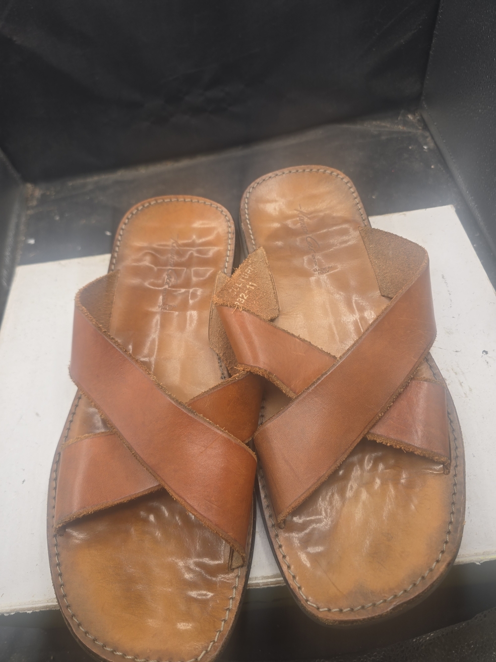 Kenneth Cole Men's Tan Leather Crossover Sandals